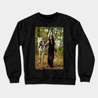 Woman with horse in the forest Crewneck Sweatshirt